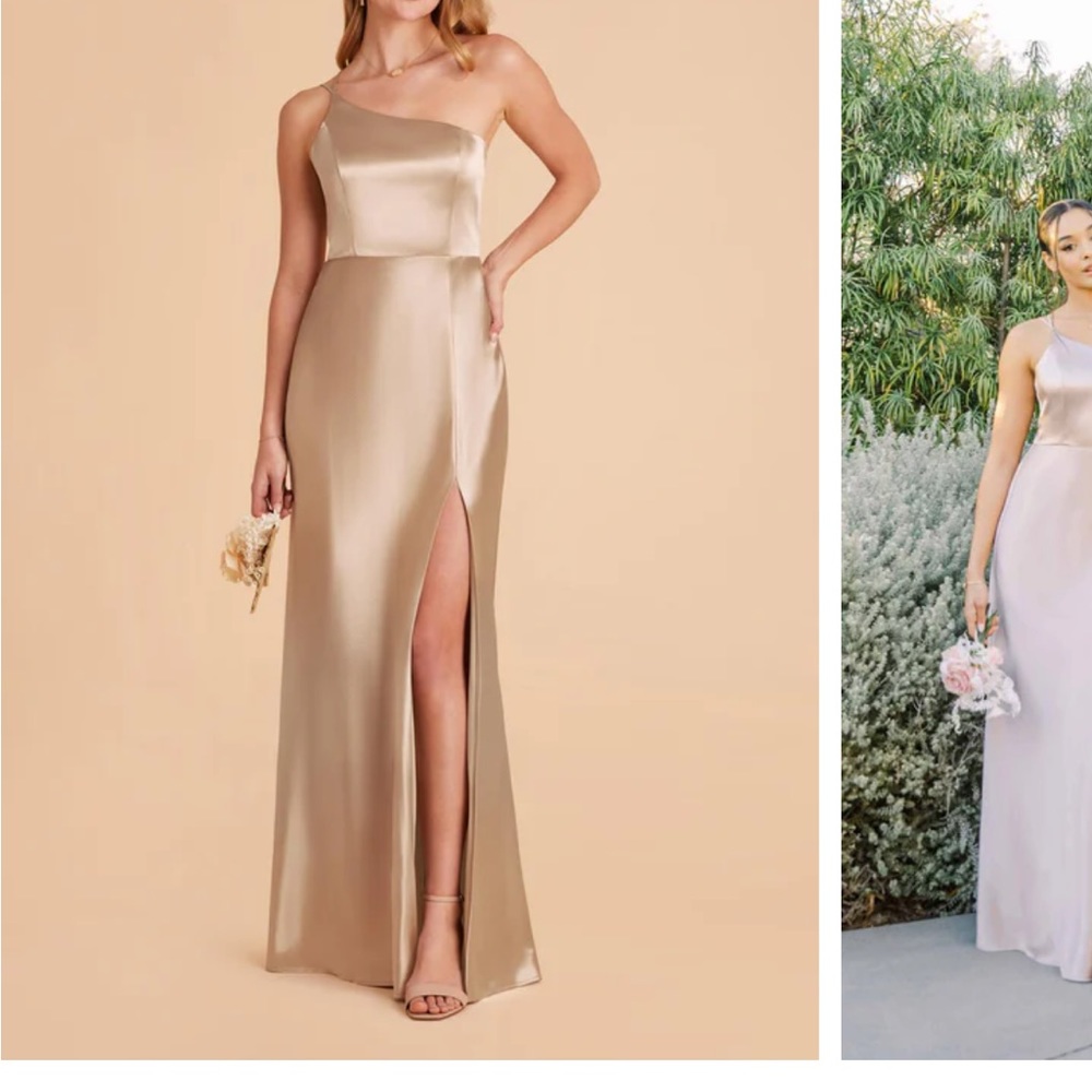 Birdy Grey One Shoulder Neutral Champagne Shiny Satin Dress - Picture 1 of 7